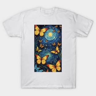 Starry Night Wings: Van Gogh's Butterfly Symphony T-Shirt